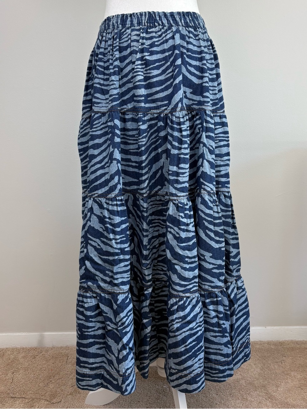 Gene Ewing BIS Vintage Denim Maxi Skirt Zebra Print 100% Cotton Small Western